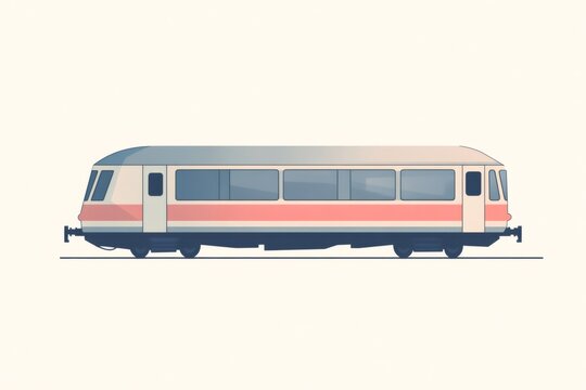 Side view of a minimalist passenger train carriage moving on railroad, concept of public transport and sustainable mobility
