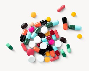 Colorful pill capsules, medicine isolated image