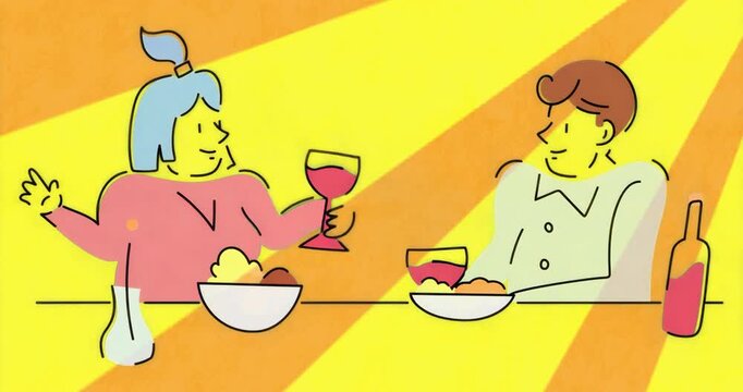 Golden rays appearing behind couple, raising and clinking wine glasses, celebrating shared moment