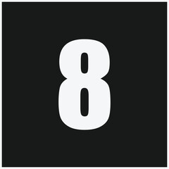 The Number 8 in a Bold White Sans-Serif Font Centered Inside a Black Square - Minimalist Graphic Icon and Symbol for Counting and Design.