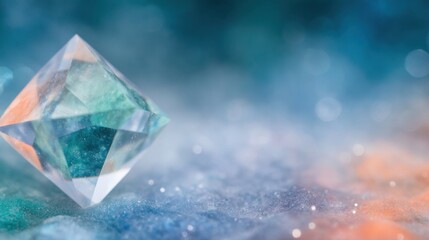 Obraz premium Unique crystal prism reflecting light on a colorful surface in soft focus