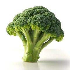 Broccoli, isolated broccoli, light hitting it from an angle making it more visible and attractive, close-up, white background