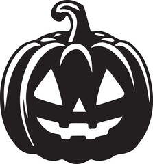 Isolated on a white background, a scary carved jack-o'-lantern with a smiling evil face is a spooky autumn decoration for the Halloween holiday
