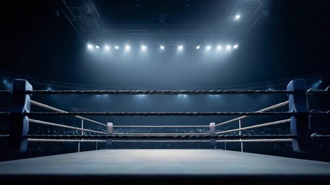 Exciting match takes place in an empty boxing arena at night
