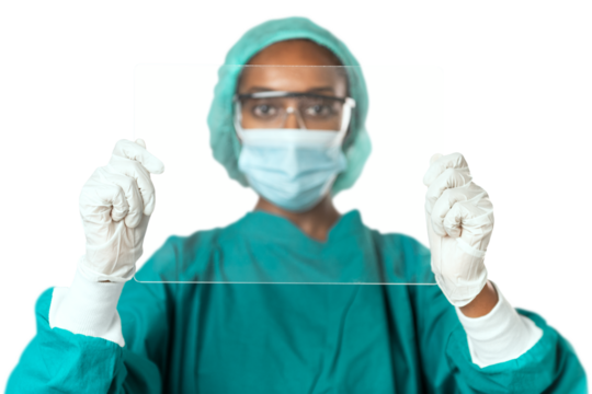 Transparent tablet screen png mockup medical technology