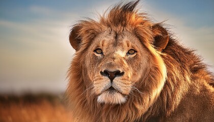 Obraz premium majestic lion with piercing eyes a regal portrait in the savannah