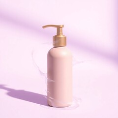 Beige Pump Bottle with Pink Background.