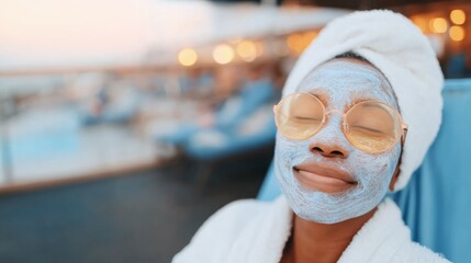 Relaxation at sunset with a soothing facial mask on a cruise ship