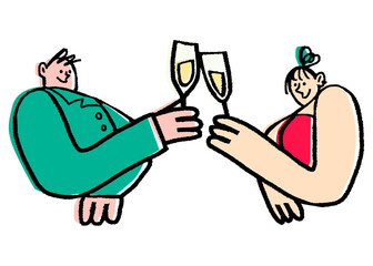 Couple drinking png champagne sticker, character illustration with wedding concept vector