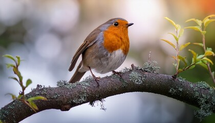 Fototapeta premium solitary robin resting on a tree branch