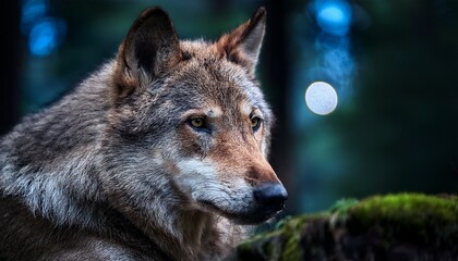 Obraz premium close up of wolf resting at night in the forest