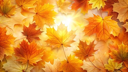 Obraz premium Autumn maple leaves scattered on a bright, sunlit background, celebrating the vibrant colors of fall