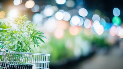 Shopping for cannabis plants in a vibrant nursery at night