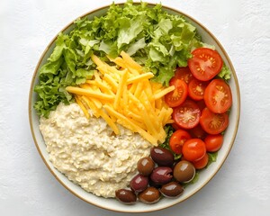 Savory Oatmeal Bowl with Cheese, Tomatoes, Olives and Lettuce