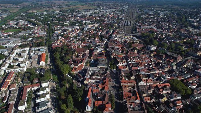 Aerial view of the Offenburg in Germany on a late sunny day in summer. 