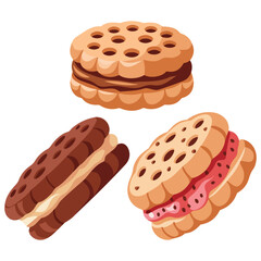 Assorted cookies with filling vector illustration isolated on white background