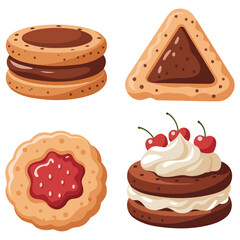 Various filled cookies set vector illustration isolated on white background
