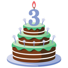 Cake with number three candle vector illustration isolated on white background