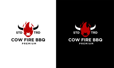 Cow Fire Flame Barbecue Grill food Logo