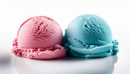 delicious pink and blue ice cream scoop with textured surface on white background