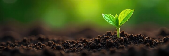 Close-up of a vibrant green sprout pushing through rich soil, symbolizing new life emerging from the earth, a powerful image of growth and renewal , life, strong, healthy