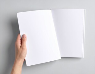 Blank A4 photorealistic brochure mockup on light grey background.
