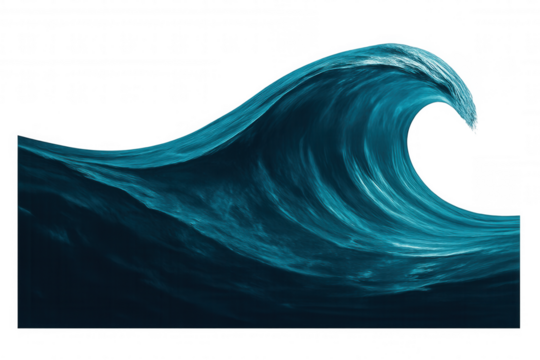 Massive ocean wave cresting and breaking, revealing powerful marine dynamics against transparent backdrop