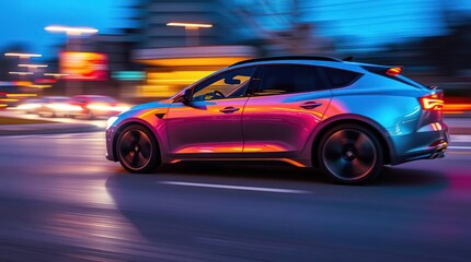 City Night Drive with Modern Car.