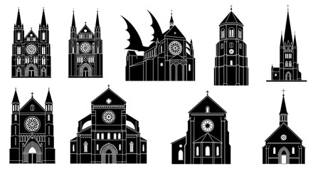 Fototapeta premium Gothic Churches Collection: Architectural Silhouettes with a Bat