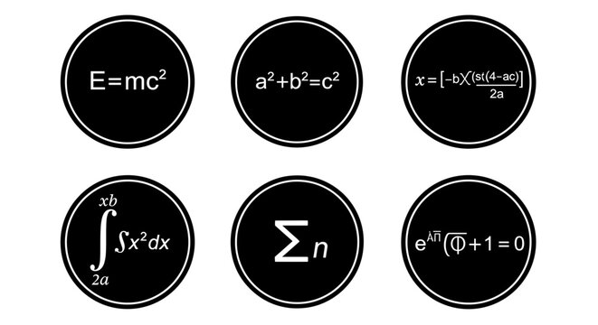 Black and White Math Formulas on Circles Set over White