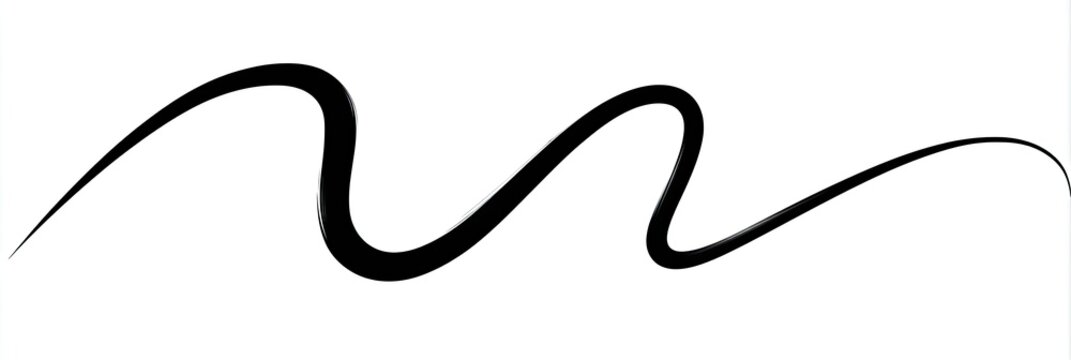 A single, thick, black line flows horizontally across a white background, undulating smoothly in a series of gentle curves and s-shapes, creating a dynamic yet elegant visual rhythm