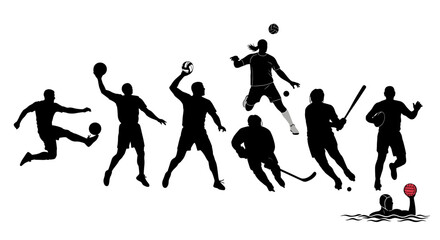 Diverse sports silhouette collage showing active athletic players in action