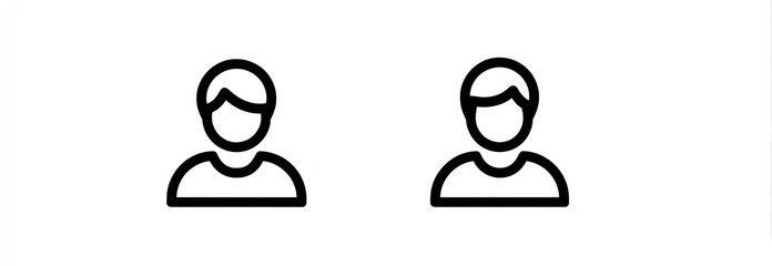 Simple black line art depicting two identical profile icons of individuals with short hair, set against a plain white background