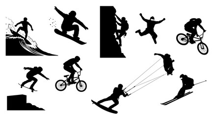 Extreme Sports Silhouettes Showcase Thrill-Seeking Activities in Striking Black and White