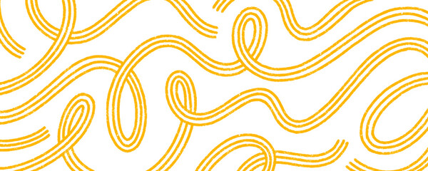Spaghetti doodle pattern background. Squiggle yellow lines banner design. Graphic Italian pasta bg with funky crayon lines. Doodle pasta illustration. Wavy abstract spaghetti wallpaper.