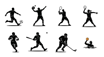 Fototapeta premium Diverse sports silhouette collection depicting athletes in action shots.