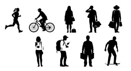 Fototapeta premium Diverse group of people engaged in various activities in silhouette