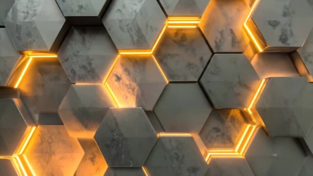 Dynamic hexagon pattern with glowing orange edges for tech and futuristic themes