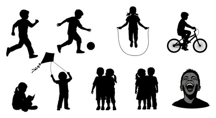 Obraz premium Children's Silhouettes Playing: A Montage of Childhood Activities in Black