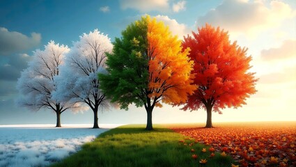 Four Seasons Represented by Trees