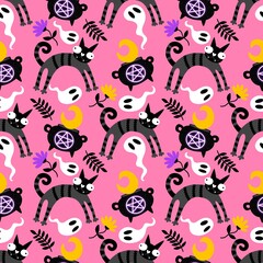 Halloween animals seamless cats pattern for wrapping paper and fabrics and linens and kids clothes print