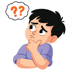Little boy thinking bubble question sign isolated vector illustration on white background