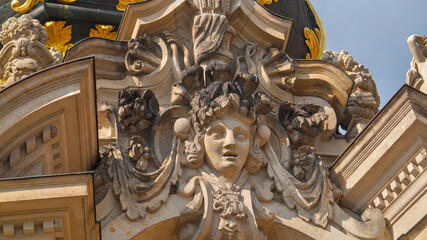 Partial view of the Crown Gate at the Dresden Zwinger, historic baroque architecture in Germany.