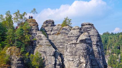 Viewpoint Ferdinandstein near the Bastei in Saxon Switzerland, Germany.