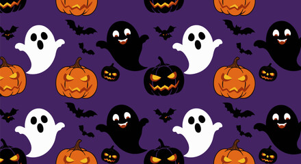 Halloween Scene with Pumpkins and a Ghost