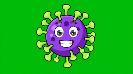 Cartoon Virus Character with Smiling Face on Green Screen - Powered by Adobe