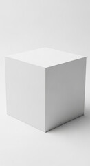 White cube on white background, showcasing blank space ideal for product display or advertisement Mockup, simple and minimalist design