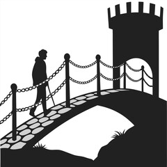 Castle bridge made of glowing chains silhouette