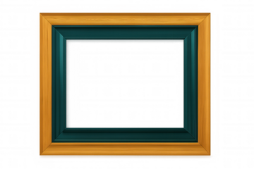 Vintage wooden picture frame with teal border, offering clean background for artwork or photo display, transparent for seamless digital editing