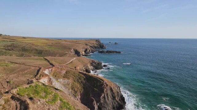 Lizard Peninsula from drone, South West Coast Path, Lizard, Cornwall, England
